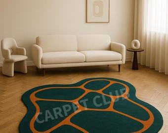 Hand-Tufted Abstract Rug | Teal & Burnt Orange Irregular Carpet