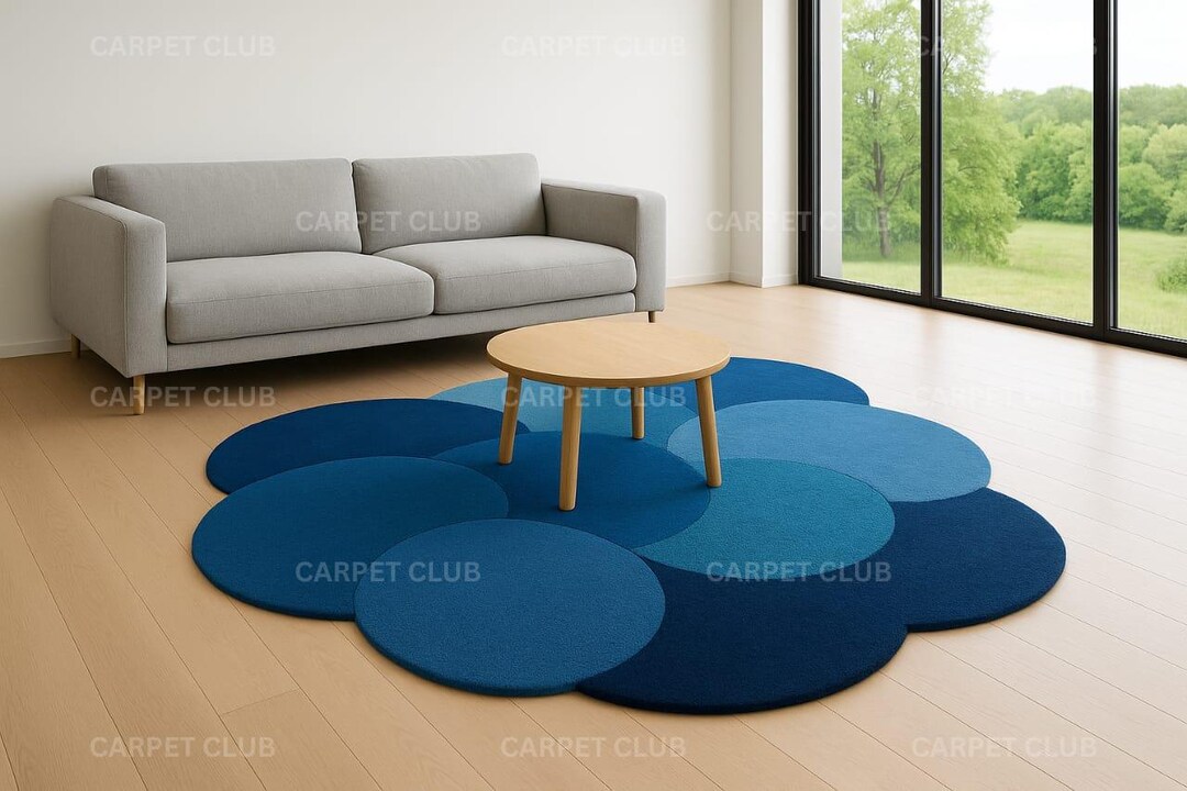 Hand-tufted Blue Flower Shape Wool Rug – Modern Custom Round Carpet ...