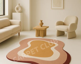 Abstract Organic Shape Rug – Mustard, Terracotta, Beige