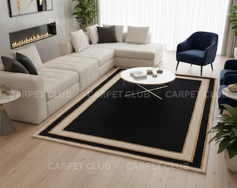 Hand-Tufted Wool Rug: Black & Gold Modern Luxury, Waterproof