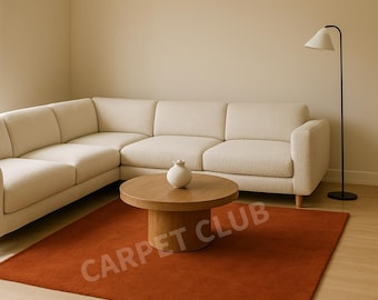 Rust Orange Wool Rug – Hand-Tufted Modern Solid Carpet