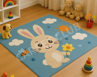 Hand-Tufted Bunny Kids Rug | Plush Nursery Carpet