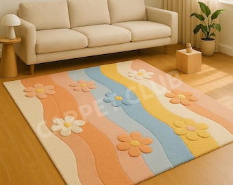 Hand-Tufted Retro Flower Rug | Groovy Pastel Decor