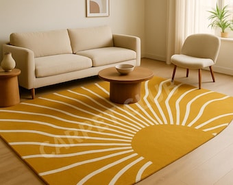 Hand-Tufted Sunburst Rug | Mustard Yellow, Modern Boho
