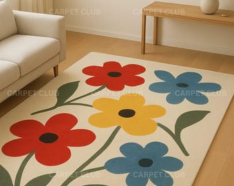Hand-Tufted Wool Flower Rug | Colorful Floral Carpet