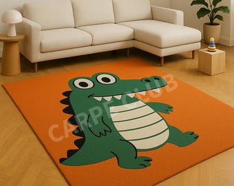 Crocodile Kids Rug | Orange Cartoon Animal Playmat