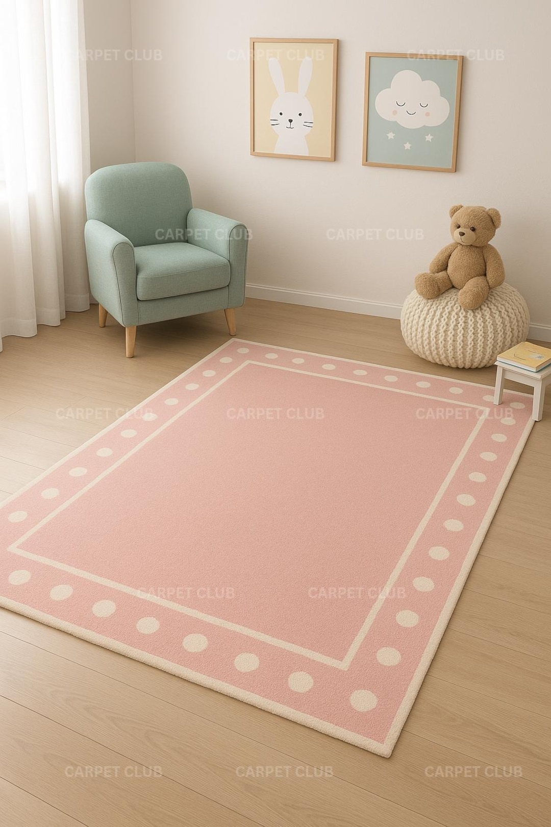 Hand-tufted Wool Kids Rug: Pink Polka Dot Nursery Playroom Carpet - Etsy