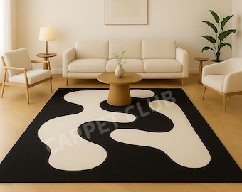 Black & Cream Abstract Rug | Hand-Tufted Modern Carpet