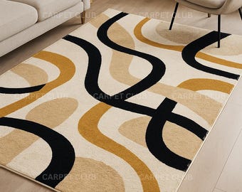 Hand Tufted Wool Rug | Modern Abstract Curved Design