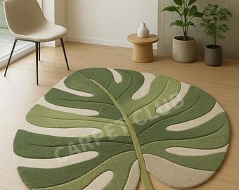 Hand-Tufted Wool Rug – Monstera Leaf, Custom Size