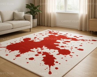 Hand Tufted Wool Rug: Red Splash Modern Art, Non-Slip