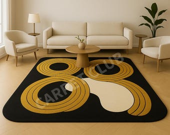 Black and Gold Abstract Rug | Hand-Tufted Modern Area Carpet