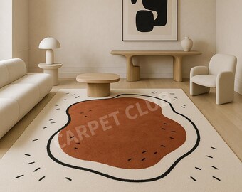 Hand-Tufted Wool Rug – Modern Abstract Terracotta Splash on Ivory