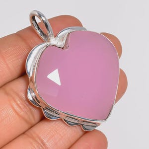 Heart Shape Rose Quartz Pendant Sterling Silver Statement Necklace Iridescent Gemstone Jewelry Gift for Her Anniversary Birthday Gift&quot;