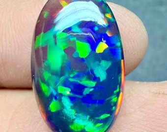 Natural Ethiopian Black Opal Cabochon, Green Blue Fire Opal, Oval Crystal Opal Gemstone, Precious Opal Cabochon, Loose Opal For Jewelry