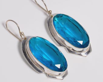 Blue Topaz Gemstone Earrings – Dangle Earrings, Boho Statement Jewelry, Unique Gift for Her, Handmade Drop Earrings, Earring For Women"