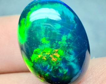 Natural Ethiopian Black Opal Cabochon, Green Blue Orange Fire Opal, October Birthstone, Oval Shape Opal, Loose Opal Gemstone Supply for Ring
