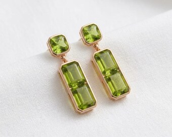 Natural Peridot Drop Earrings - 925 Sterling Silver Jewelry - Gemstone Dangle Earrings - Handmade Statement Earrings - Minimalist Jewelry