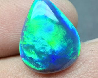 Natural Black Opal Cabochon - Opal Pear Cabochon - Teardrop Blue Green Fire Opal Loose Gemstone - October Birthstone - Ethiopian Welo Opal