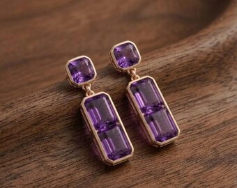 Natural Amethyst Drop Earrings, Gemstone Dangle Earrings, February Birthstone, 925 Sterling Silver Earrings, Gift For Her