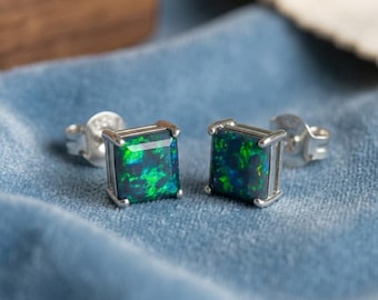 Natural Black Opal Stud Earrings, Handmade Statement Earrings, Women Gemstone Earrings, 925 Sterling Silver Stud, October Birthstone
