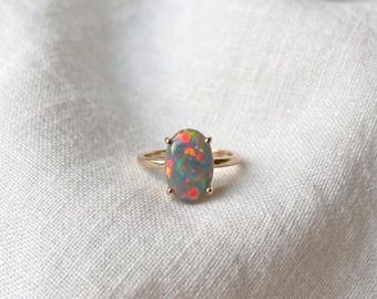 Natural Opal Statement Ring, 925 Sterling Silver Ring, Women Solitaire Ring, Handmade Gemstone Ring, Oval Cabochon Ring, Welo Fire Opal