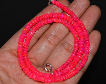 Collar de ópalo rosa etíope natural, collar de cuentas de ópalo de fuego para mujer, joyería de piedra natal de octubre, collar hecho a mano, regalo para ella.