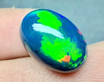 Natural Black Opal Gemstone Cabochon, Green Fire Black Opal, Smooth Polished Loose Opal, October Birthstone, Ethiopian Opal For Jewelry