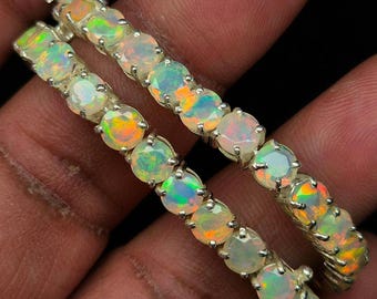Natural Ethiopian Opal Bracelet, Welo Fire Opal Tennis Bracelet, 925 Sterling Silver Jewelry, Round Shape Opal Bracelet, Statement Bracelet