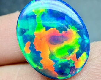 Neon Flash Opal Cabochon, Natural Black Ethiopian Opal, Oval Shape Polished Opal, Loose Opal For Making Jewelry, October Birthstone