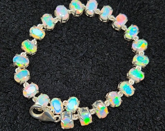 Natural Ethiopian Opal Bracelet, 925 Sterling Silver Tennis Bracelet, Handmade Statement Bracelet, Oval Shape Faceted Opal Bracelet