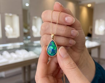 Natural Blue Green Opal Pendant Necklace, 925 Sterling Silver Pendant, Handmade Statement Pendant, Women Gemstone Pendant,Minimalist Jewelry
