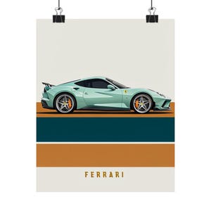 Vintage Car Wall Art Print, Matte Vertical Posters, Ferrari Decor, Automotive Art, Gift for Car Lovers, Modern Home Decor