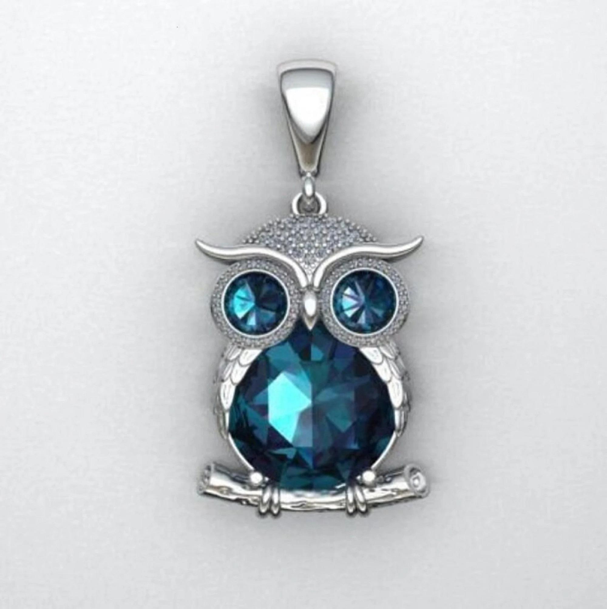 14K Gold Owl with Diamond Necklace, Diamond Night Owl Pendant Necklace, Dainty Gold Owl Necklace, An