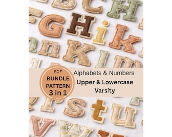 Fabric Alphabet and Number pdf Pattern Bundle, Varsity, uppercase and lowercase,felt pattern,name banner template, Alphabet sewing pattern