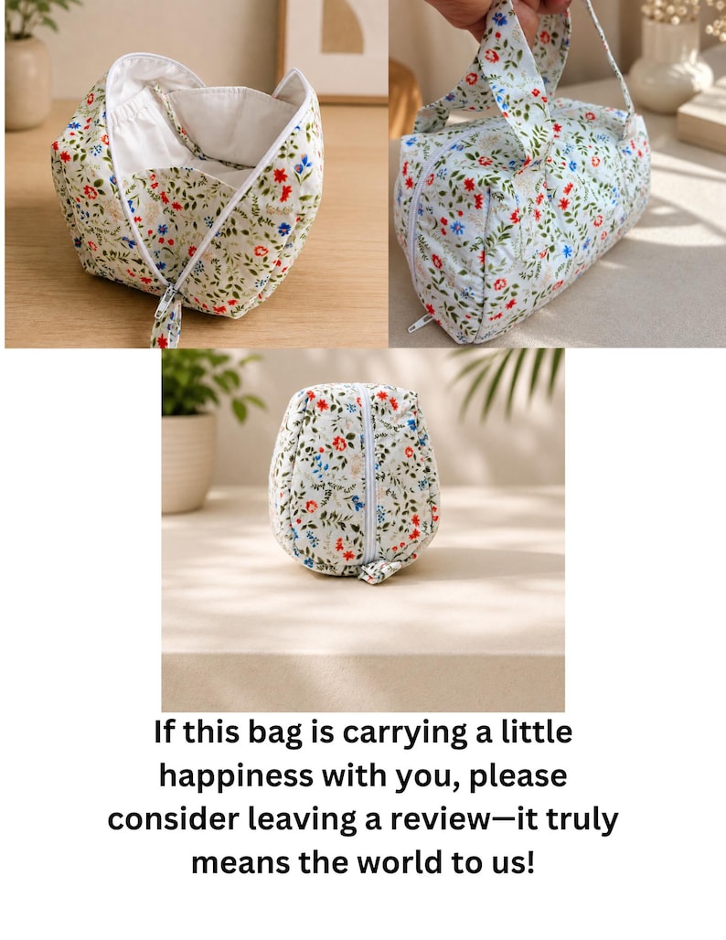 Cartamodello per pochette apribile in 3 misure, trousse da viaggio per cosmetici, pochette organizer per trucchi con ampia apertura, modello di tracolla opzionale, cartamodello per borsa fai da te in formato PDF immagine 10