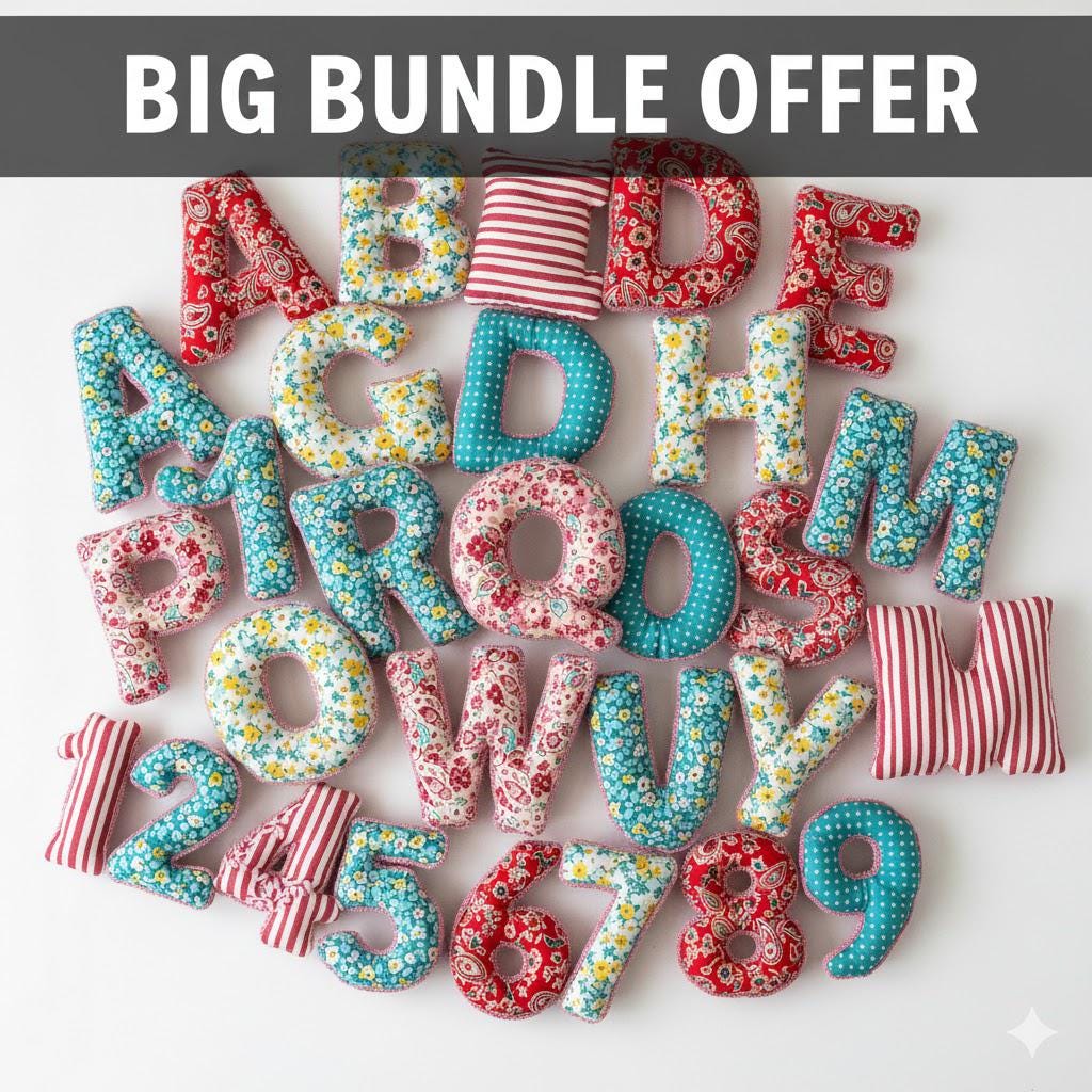 All Size Pattern Fabric Alphabet Letters and Numbers All Sizes Pattern Bundle,3 to 10 ...