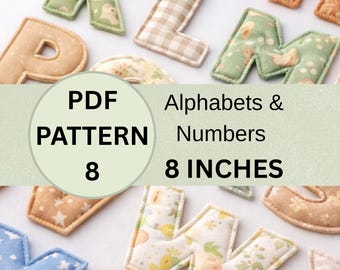 8 Inch Fabric Alphabet Letters and Numbers Pattern Template,fabric letter banner pattern,name banner,Alphabet sewing pattern, fabric garland