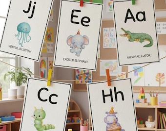 Large Alphabet flash cards printable, letter recognition, digital download , phonics practice,Alphabycards for kids, feelings flashcards,SEL