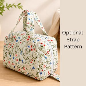 Cartamodello per pochette apribile in 3 misure, trousse da viaggio per cosmetici, pochette organizer per trucchi con ampia apertura, modello di tracolla opzionale, cartamodello per borsa fai da te in formato PDF immagine 6