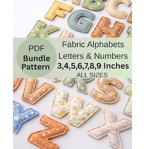 Stof Alfabetletters en cijfers Alle maten patroonbundel, 3 tot 9 inch, naambannerslinger, alfabetnaaipatroon, patroon met gezwollen letters