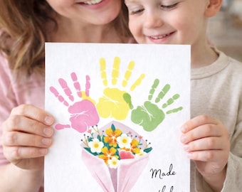 Mother's day floral handcraft,floral handprint,gift for mom, mother's day,gift for mom grandma birthday handprint,daycare preschool activity