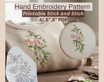 Digital floral Embroidery tranfer Pattern PDF | Floral Wildflower vintage Embroidery design | Printable hand embroidery design DIY sweater