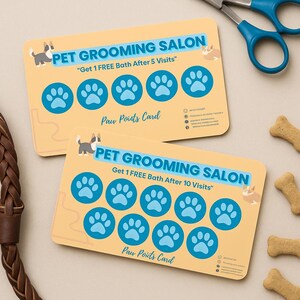 View of Pet Grooming Loyalty Card Canva Template – Editable Punch Card for Dog ...