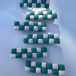 Teal and White Bubble Checkered Barrette // Hair Clip