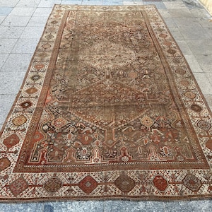 Large Vintage Persian Rug 6&#39;4 x 12&#39;1 (193 x 368 cm), Hand-Knotted Oriental Area Rug, Rustic Red Beige Carpet, Bohemian Home Decor
