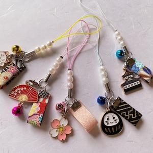 Japanese cell phone charms / keychains,  Kawaii, sakura / maneki-neko / daruma / castles, made in Japan, Japanese souvenirs, lucky keychain