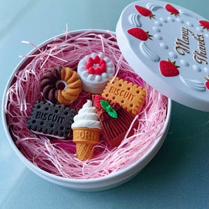 Cute food eraser, birthday, Kawaii, Iwako eraser, made in Japan, sweets figure, stationery, funny eraser, party gift,Gift Box for Girls.