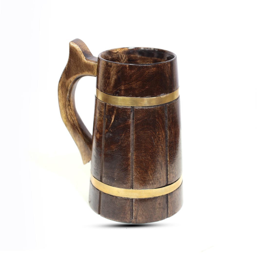 Handmade Wooden Beer Tankard: Rustic Traditional Mug With Brass Detail ...