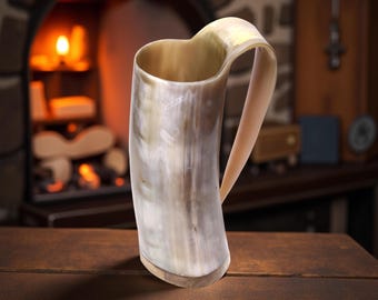 Mug Viking en corne à boire : véritable corne de bœuf, style médiéval